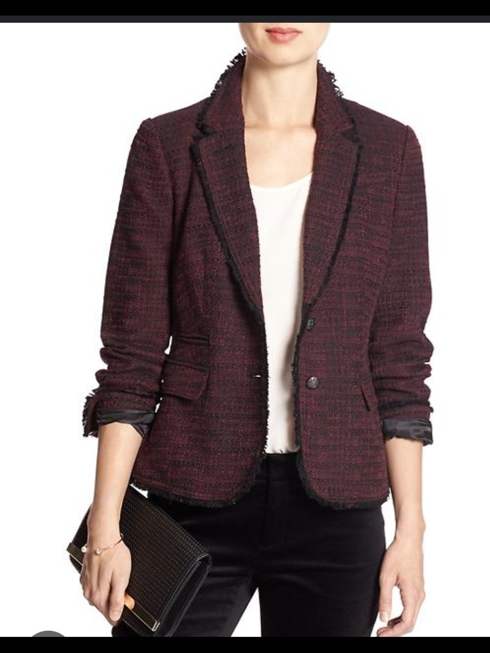 Banana Republic Factory Burgundy Boucle Raw Edge Blazer